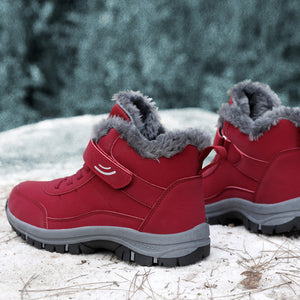 red Women's warm plush lined anti-skid velcro snow boots