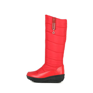 Women's warm plush lined down cloth chunky platform knee high snow boots