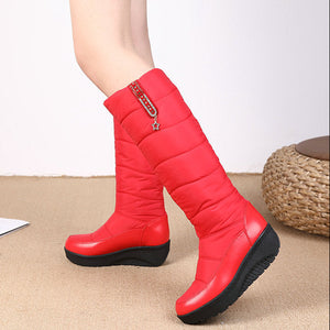 Women's warm plush lined down cloth chunky platform knee high snow boots