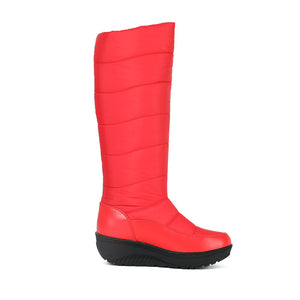 Women's warm plush lined down cloth chunky platform knee high snow boots