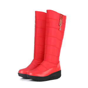 Women's warm plush lined down cloth chunky platform knee high snow boots