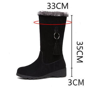 Women's warm plush lined mid calf snow boots low heels