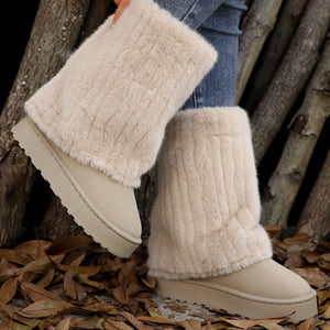 Women's warm plush lined mid calf snow boots with plush cuff