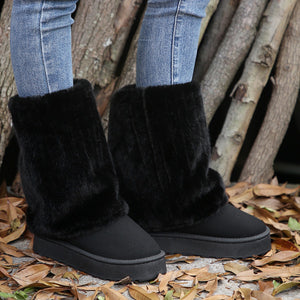 Women's warm plush lined mid calf snow boots with plush cuff