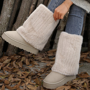 Women's warm plush lined mid calf snow boots with plush cuff