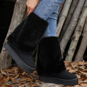 Women's warm plush lined mid calf snow boots with plush cuff