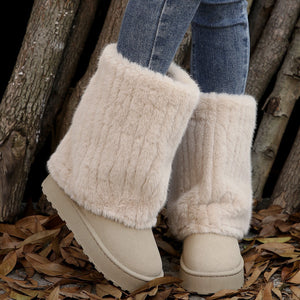Women's warm plush lined mid calf snow boots with plush cuff