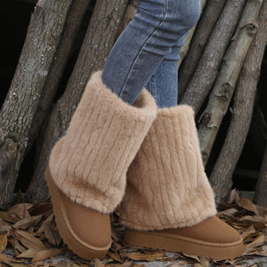 Women's warm plush lined mid calf snow boots with plush cuff