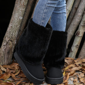 Women's warm plush lined mid calf snow boots with plush cuff