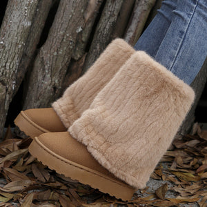 Women's warm plush lined mid calf snow boots with plush cuff