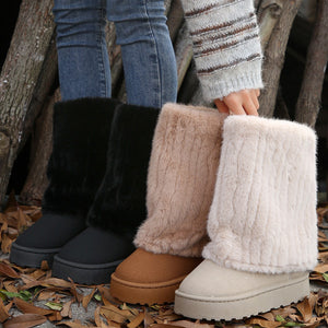 Women's warm plush lined mid calf snow boots with plush cuff