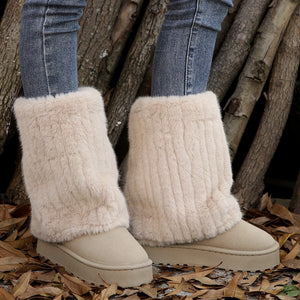 Women's warm plush lined mid calf snow boots with plush cuff