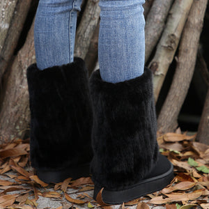 Women's warm plush lined mid calf snow boots with plush cuff