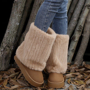 Women's warm plush lined mid calf snow boots with plush cuff