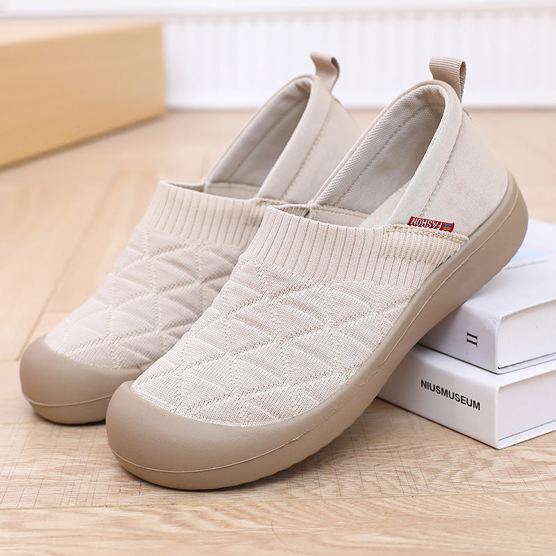 beige Women's wide round toe slip on shoes