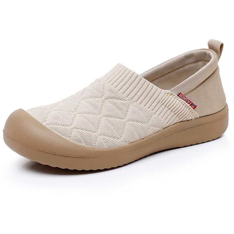 beige Women's wide round toe slip on shoes