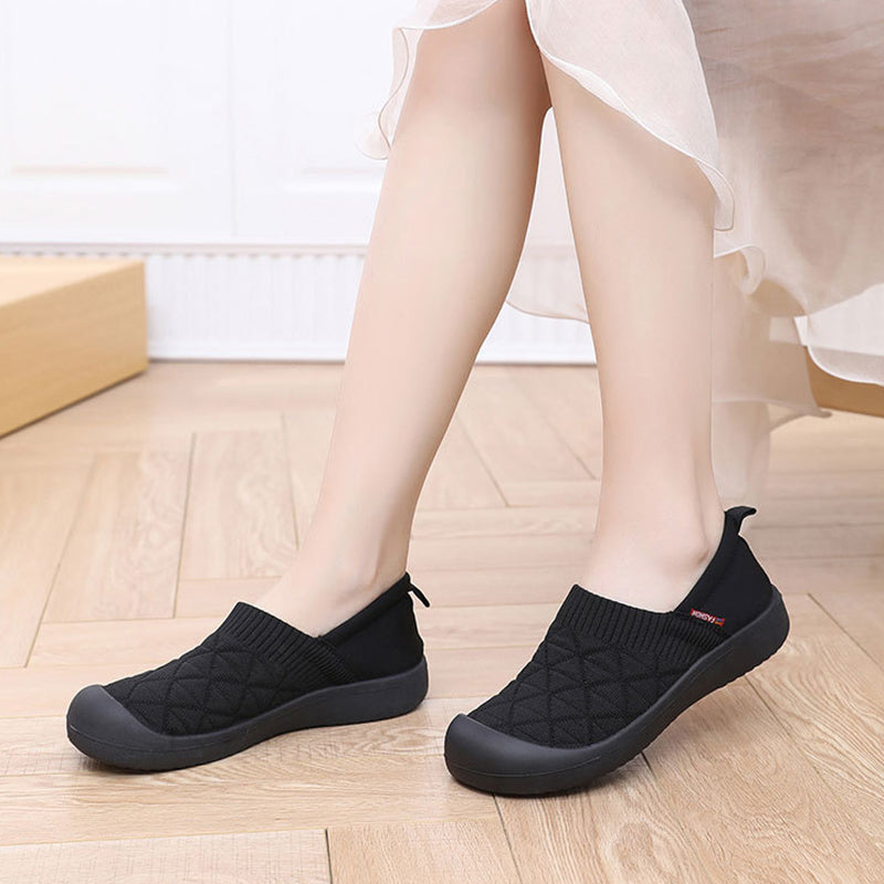 black Women's wide round toe slip on shoes