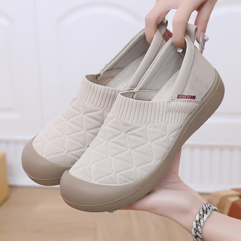 beige Women's wide round toe slip on shoes