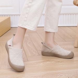 beige Women's wide round toe slip on shoes