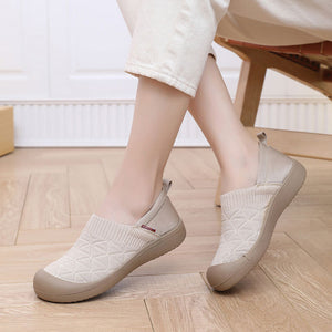 beige Women's wide round toe slip on shoes