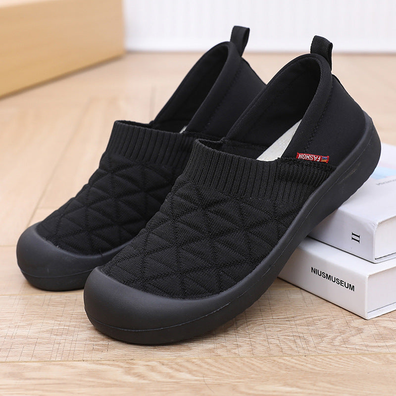 black Women's wide round toe slip on shoes