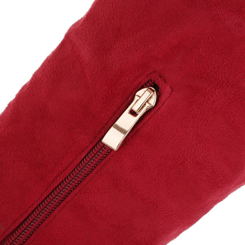 red Women's winter chunky heels knee high boots