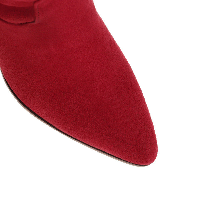 red Women's winter chunky heels knee high boots