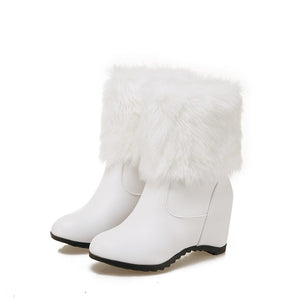 Women's winter fur warm plush wedge heels snow boots