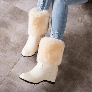 Women's winter fur warm plush wedge heels snow boots