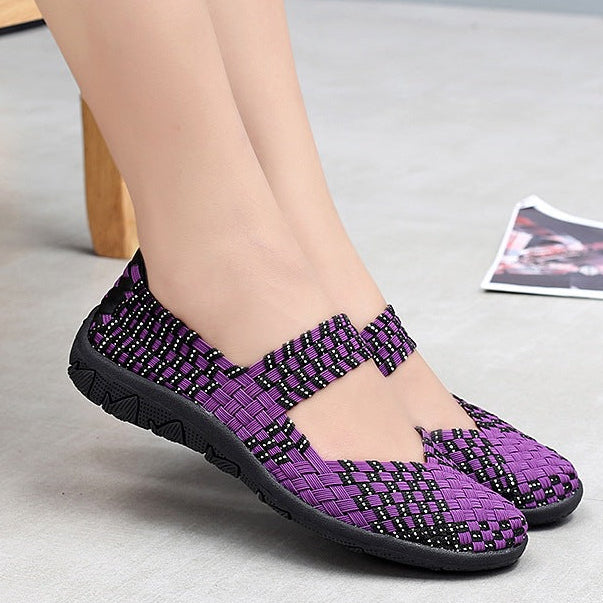 Women's woven elastic Mary Jane sneakers flats