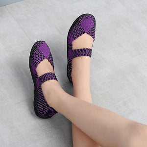 Women's woven elastic Mary Jane sneakers flats