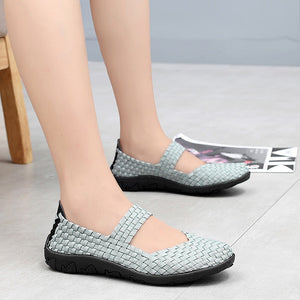 Women's woven elastic Mary Jane sneakers flats