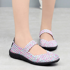 Women's woven elastic Mary Jane sneakers flats