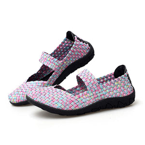 Women's woven elastic Mary Jane sneakers flats