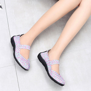 Women's woven elastic Mary Jane sneakers flats