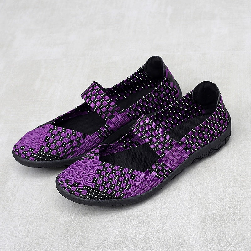 Women's woven elastic Mary Jane sneakers flats