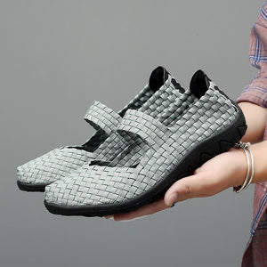 Women's woven elastic Mary Jane sneakers flats