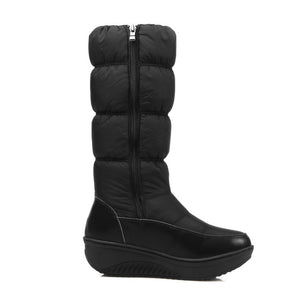 Women winter platform wedge side zipper mid calf snow boots