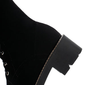 Women winter snow faux fur lace up chunky platform knee high boots