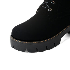 Women winter snow faux fur lace up chunky platform knee high boots