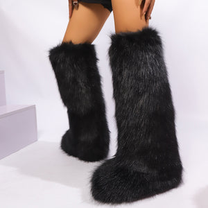 Women winter anti-skid flat heel faux fur knee high snow boots