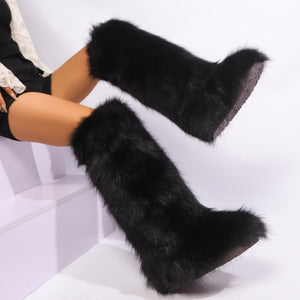 Women winter anti-skid flat heel faux fur knee high snow boots