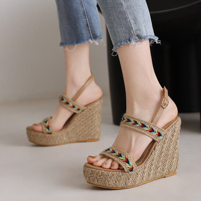 Woven braided wedge heels sandals