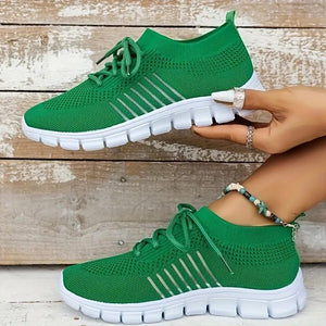 women's knitted breatable lace-up tennis shoes