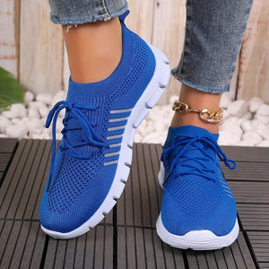 women's knitted breatable lace-up tennis shoes