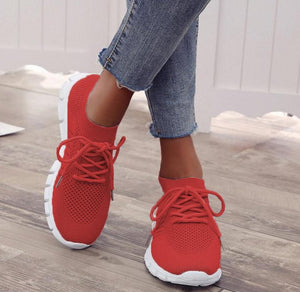 women's knitted breatable lace-up tennis shoes