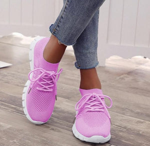 women's knitted breatable lace-up tennis shoes