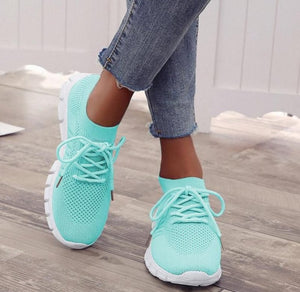 women's knitted breatable lace-up tennis shoes