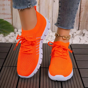 women's knitted breatable lace-up tennis shoes