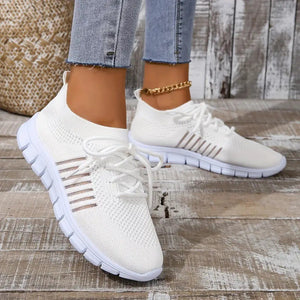 women's knitted breatable lace-up tennis shoes